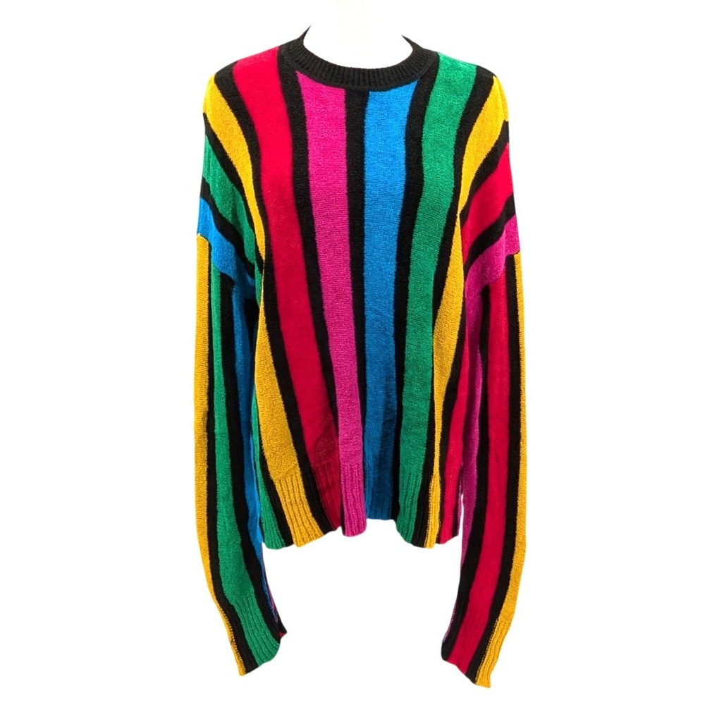 Rainbow Stripe Sweater Oversized Bright Colorblock Knit MuMu Size Small